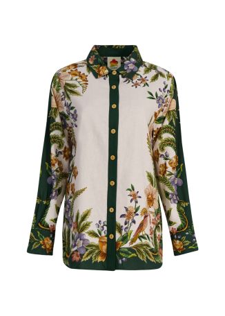 Nature printed linen-blend shirt
