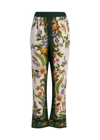 Nature printed linen-blend trousers