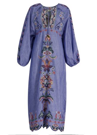 Garden tapestry embroidered cotton midi dress