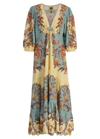 Boho beauty printed linen-blend midi dress