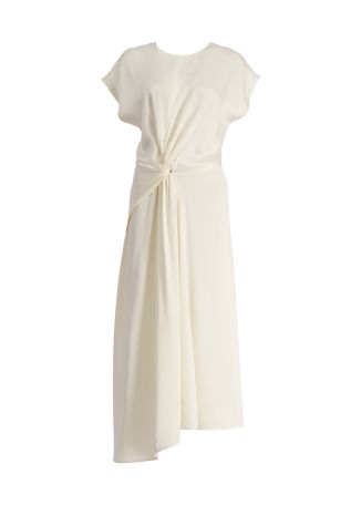 Ivory asymmetric satin midi dress