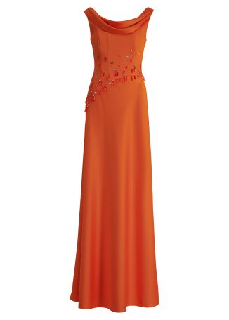 Gioiello orange bead-embellished gown