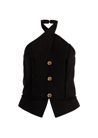 Caixos black fringe-trimmed top