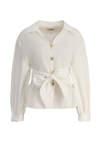 White tie-detail cotton blouse