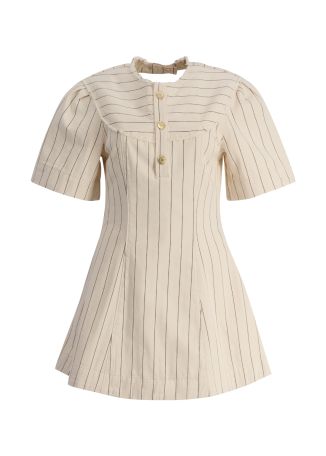 Rinza off-white striped cotton-blend mini dress