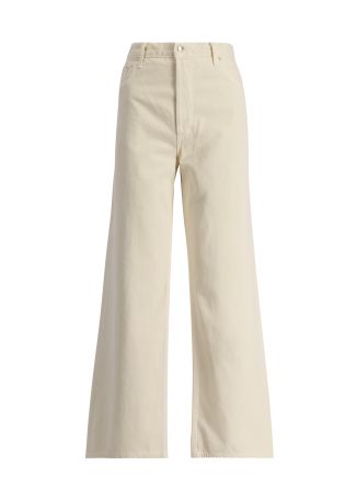 Low slung baggy off-white wide-leg jeans
