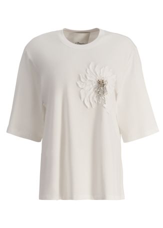 Trapeze white floral-embroidered cotton t-shirt
