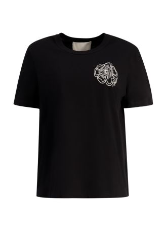 Merch black floral-embroidered cotton t-shirt