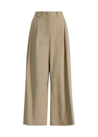 Beige wide-leg cotton trousers