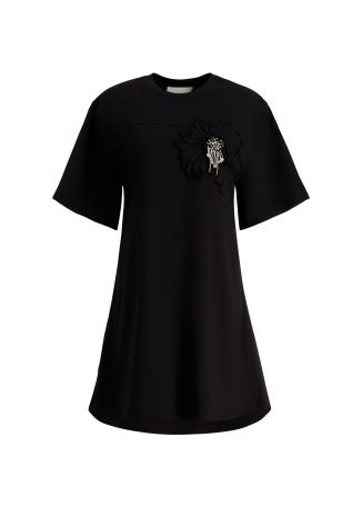 Trapeze black floral-embroidered cotton t-shirt