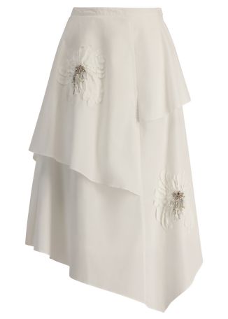 White asymmetrical cotton midi skirt