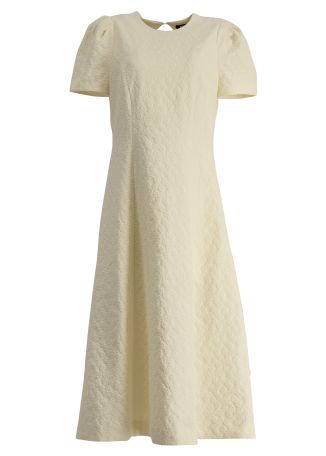 Yellow floral-jacquard midi dress