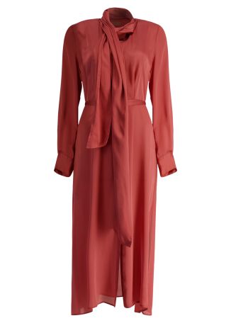 Critique pink scarf-detail silk midi dress