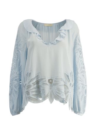 Adonis blue cutwork silk blouse