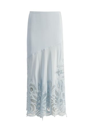 Oona blue cutwork silk midi skirt