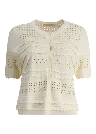 Abriana white eyelet-knit cardigan