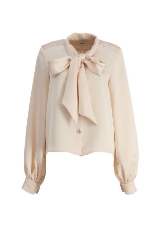 Black tie-detail satin blouse