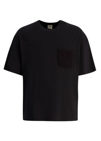 Wren origami black crochet-detail cotton t-shirt