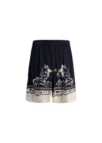 Navy floral-print shorts