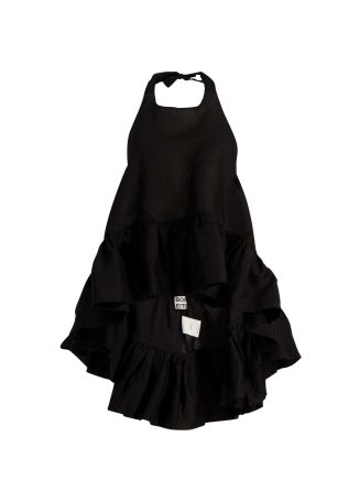 Black ruffled linen top