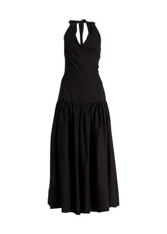 Black tiered linen maxi dress