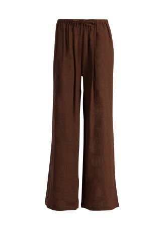 Brown straight-leg linen trousers