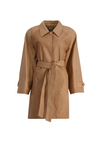 Beige croc-embossed leather coat