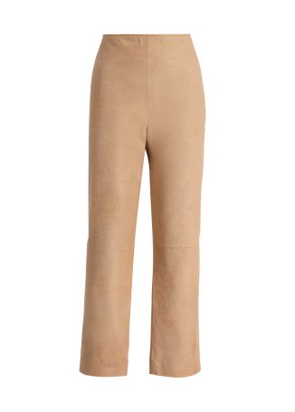 Beige croc-embossed leather trousers