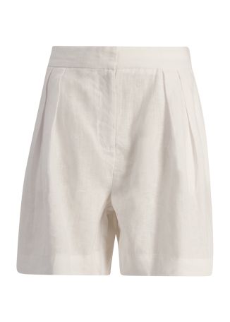 White pleated linen shorts