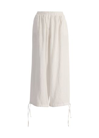 White tie-detail linen trousers