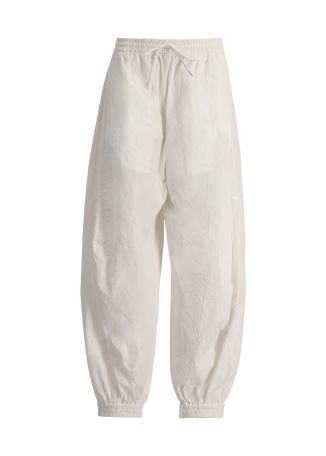 White crinkled cotton-blend trousers