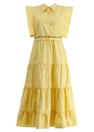 Lucero yellow tiered cotton midi dress