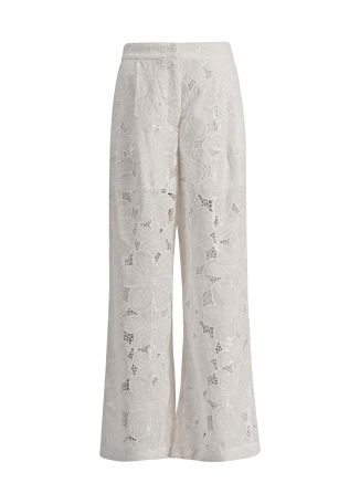 Lychee white floral-lace trousers