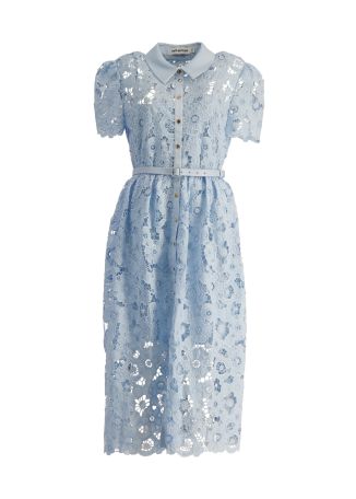 Blue floral-lace midi dress