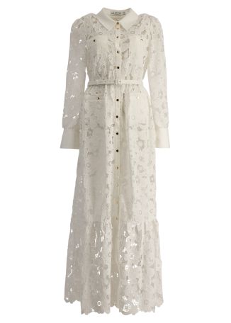 White floral-lace maxi dress