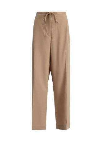 Beige wide-leg wool trousers