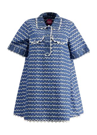 Blueberry wave printed cotton-blend mini dress