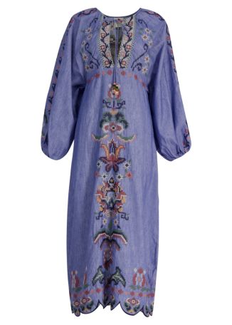 Garden tapestry embroidered cotton midi dress